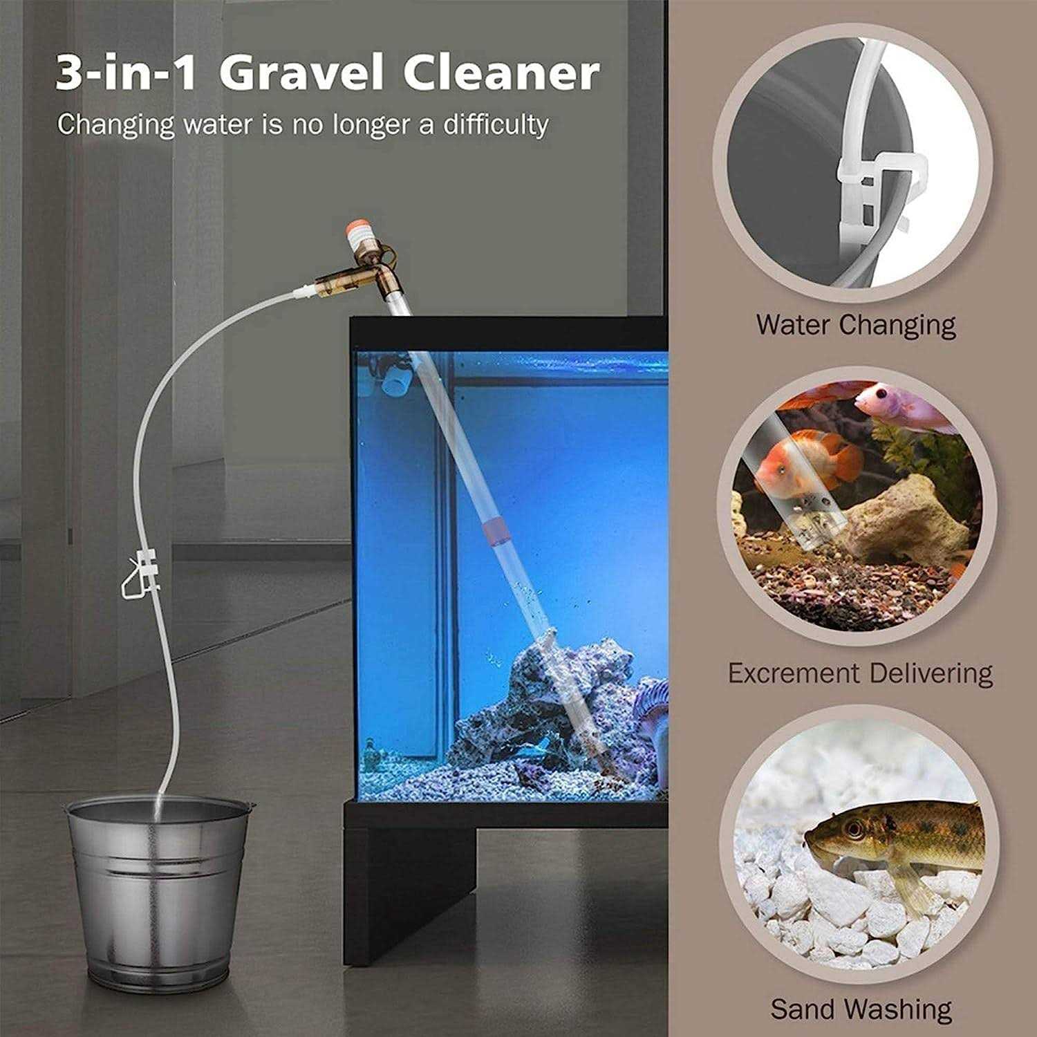 Aquarium Gravel Cleaner Fish Tank Kit Long Nozzle Water Changer for Water Changing and Filter Gravel Cleaning with Air-Pressing Button and Adjustable - Nail Gallerys
