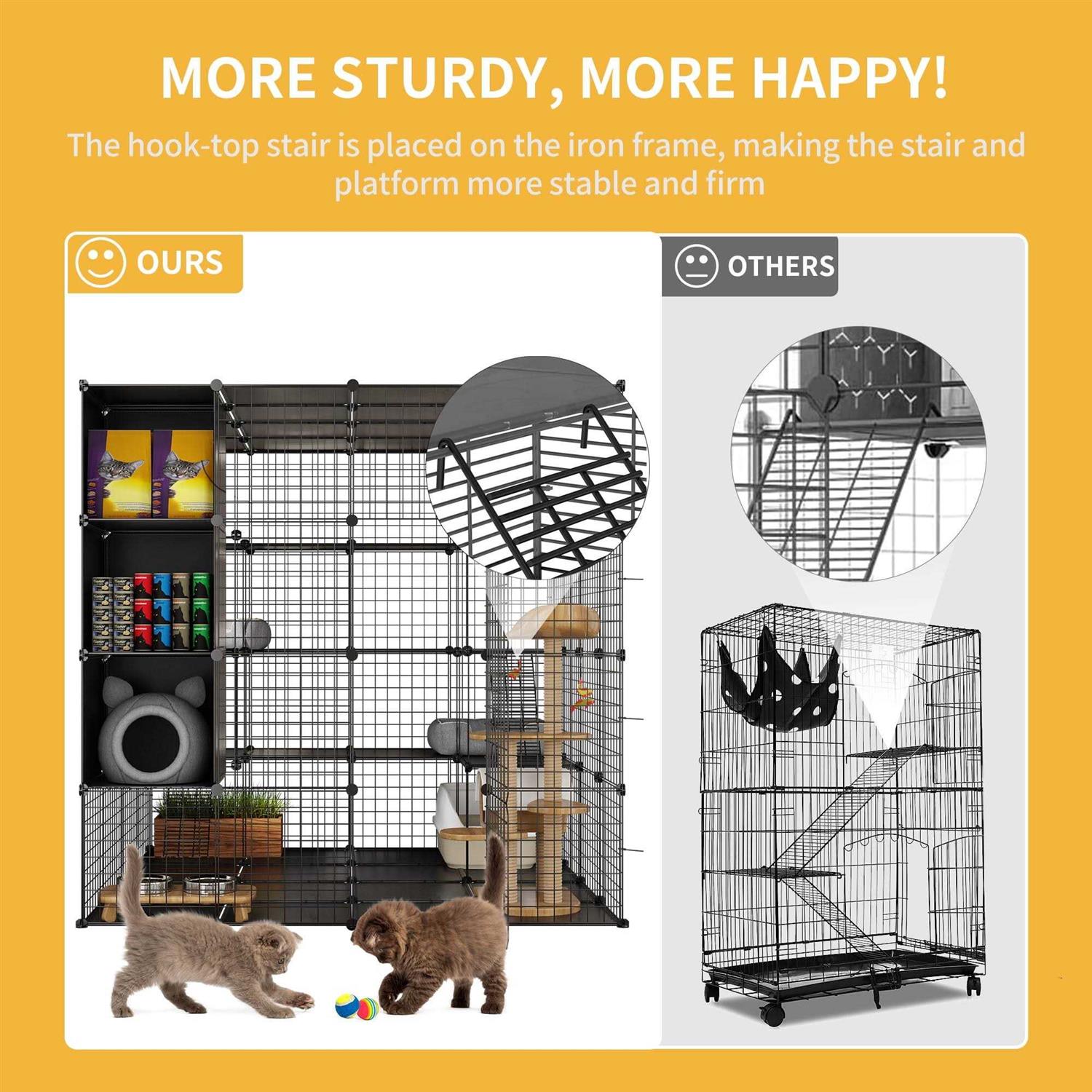 Dextrus 4-Tiers Cat Cages with Storage Cube DIY Catio Outdoor Cat Enclosures Metal Cat Playpen with Free Hammock Ideal for 1-4 Cats - Nail Gallerys