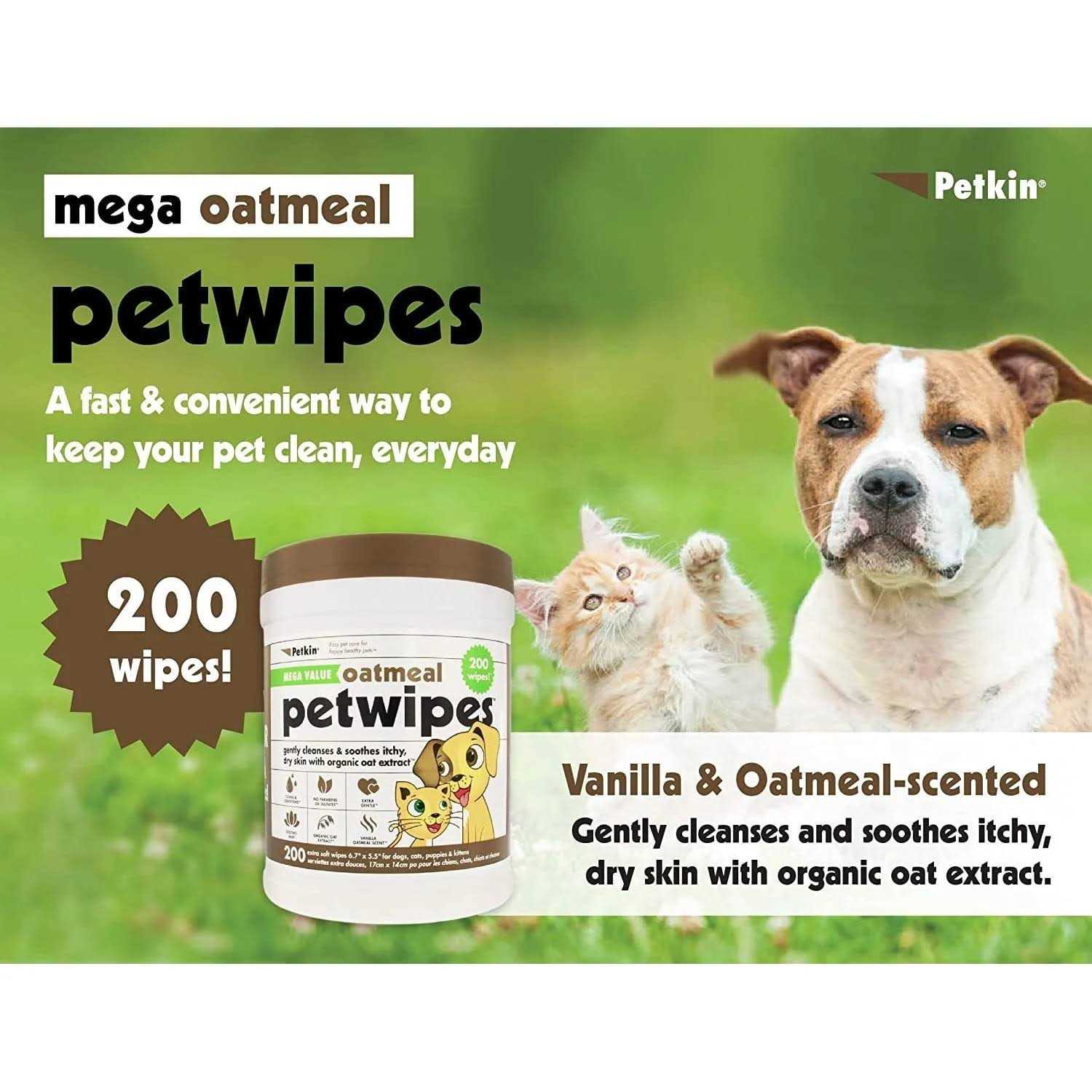 Petkin MegaValue Oatmeal Pet Wipes 200 Count - Nail Gallerys