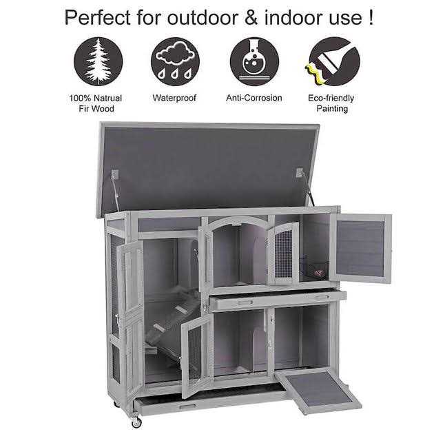 Aivituvin 2 Story Rabbit Hutch on Wheels AIR06-C - Nail Gallerys