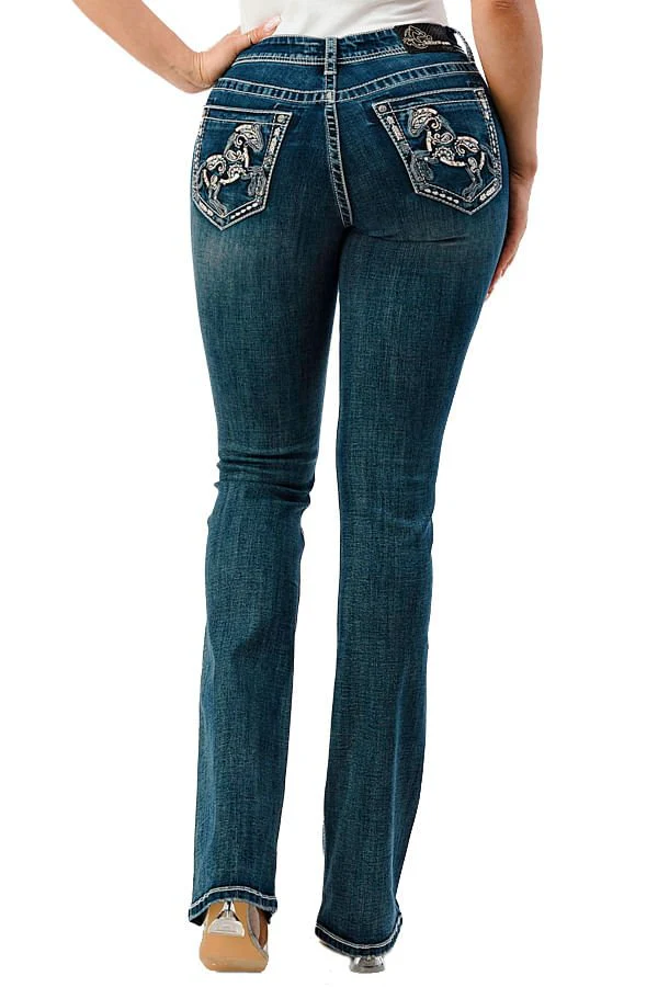 Grace in LA Horse Embroidered Mid Rise Bootcut Jeans - Nail Gallerys