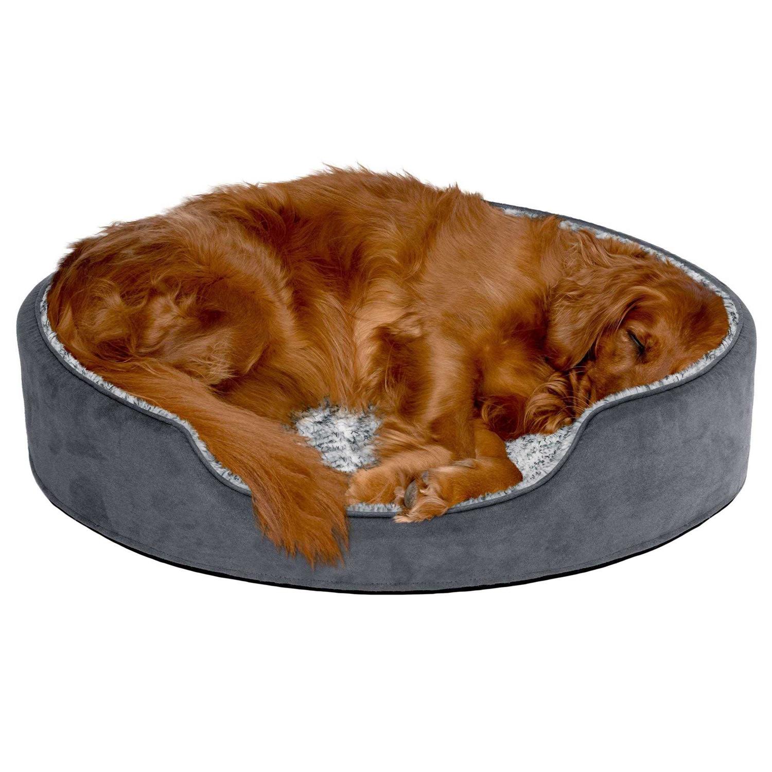 FurHaven Two-Tone Fur & Suede Oval Dog Bed - Nail Gallerys