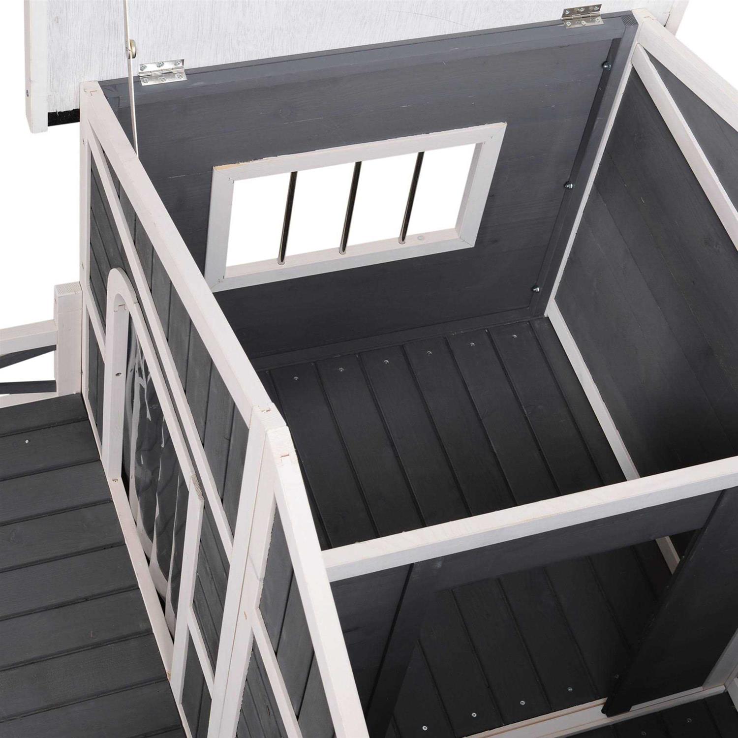 PawHut 59x64x39 Wood Large Dog House Cabin Style Elevated Pet Shelter w/Porch Deck - Nail Gallerys