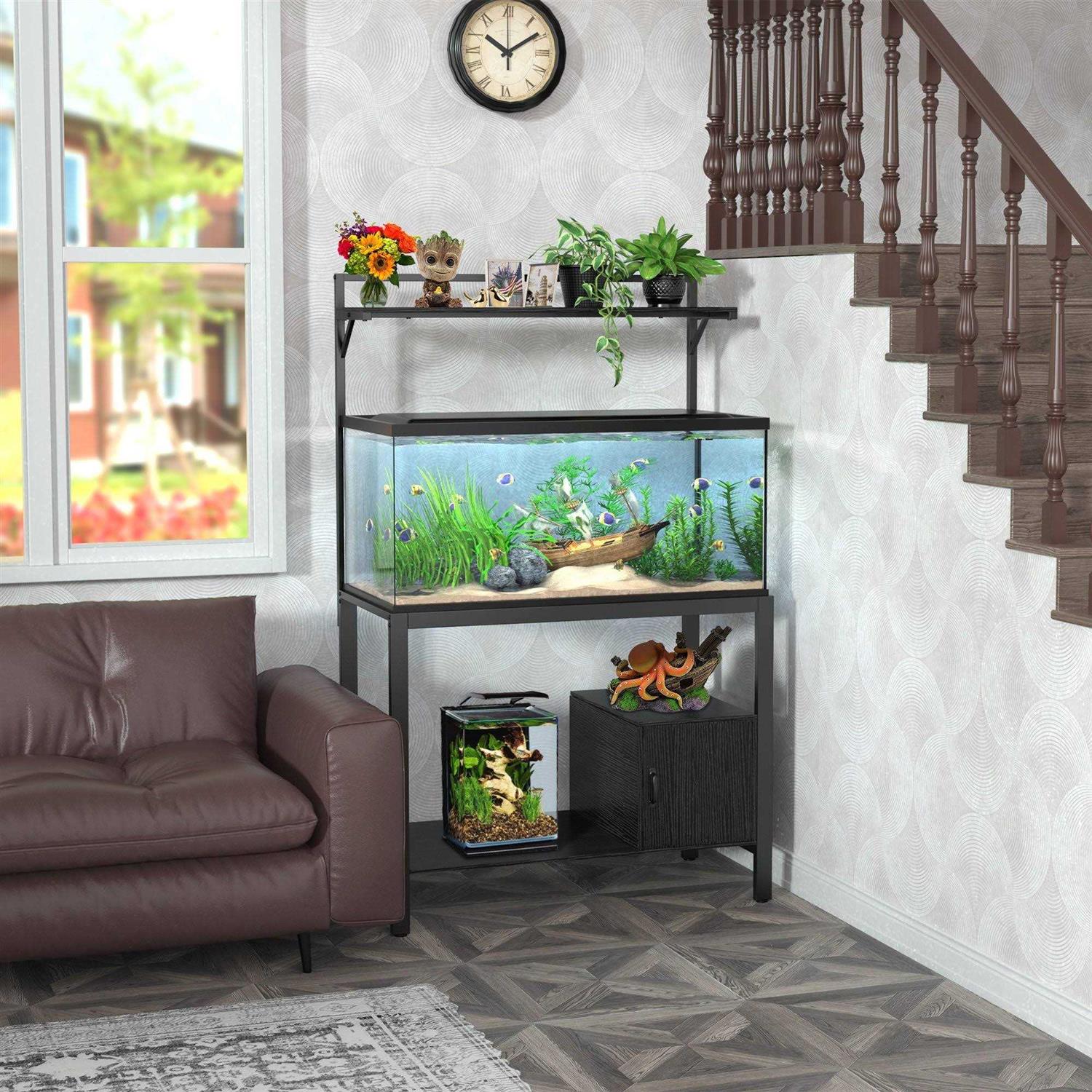 Gdlf 40-50 Gallon Fish Tank Stand with Plant Shelf Metal Aquarium Stand with Cubby Storage - Nail Gallerys
