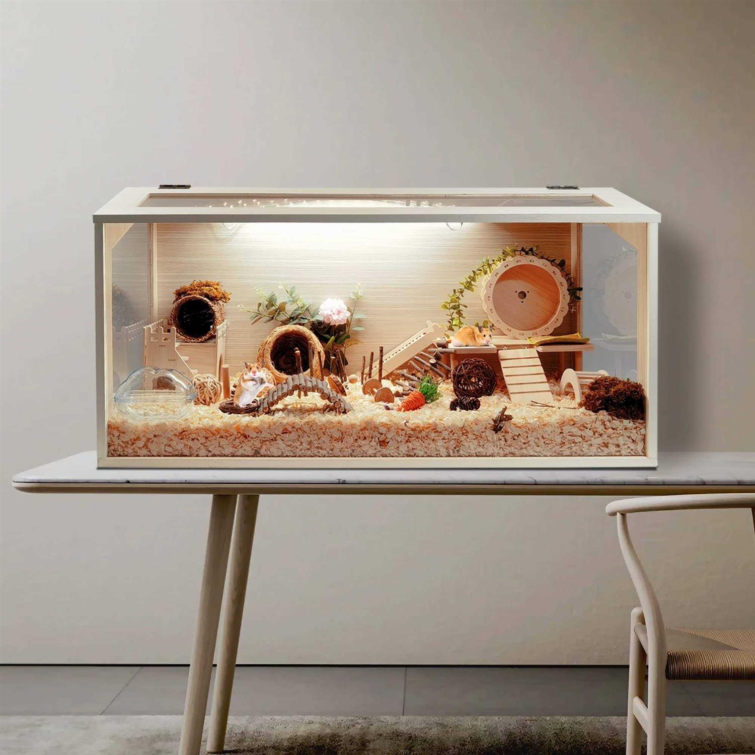 Prolee Hamster Cage Wooden Mice and Rat Habitat Openable Top with Acrylic Sheets Solid Built - Nail Gallerys
