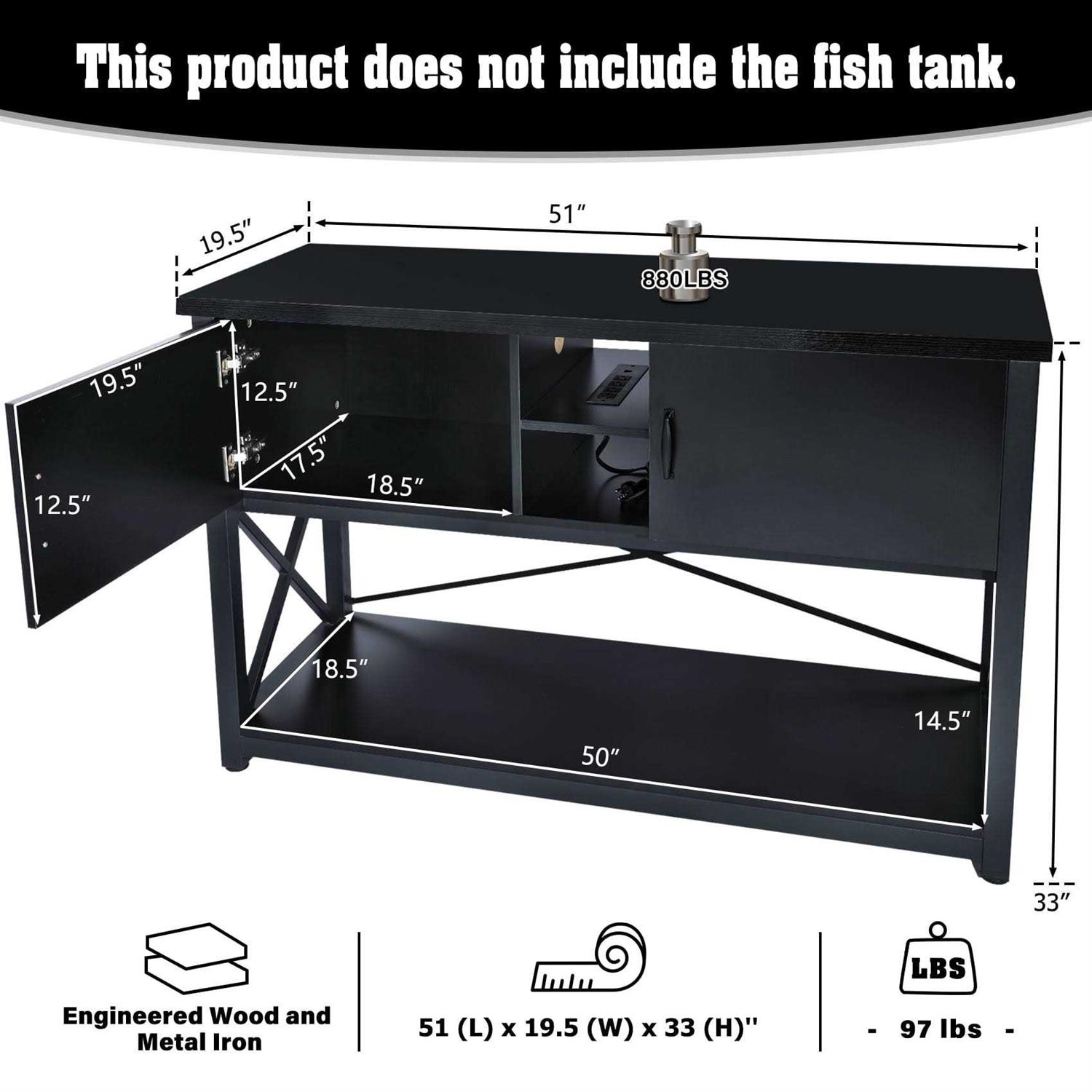 Tc-homeny 55-75 Gallon Aquarium/Fish Tank Stand 2 layers with Cabinet and Charging Station/Power Outlets - Nail Gallerys