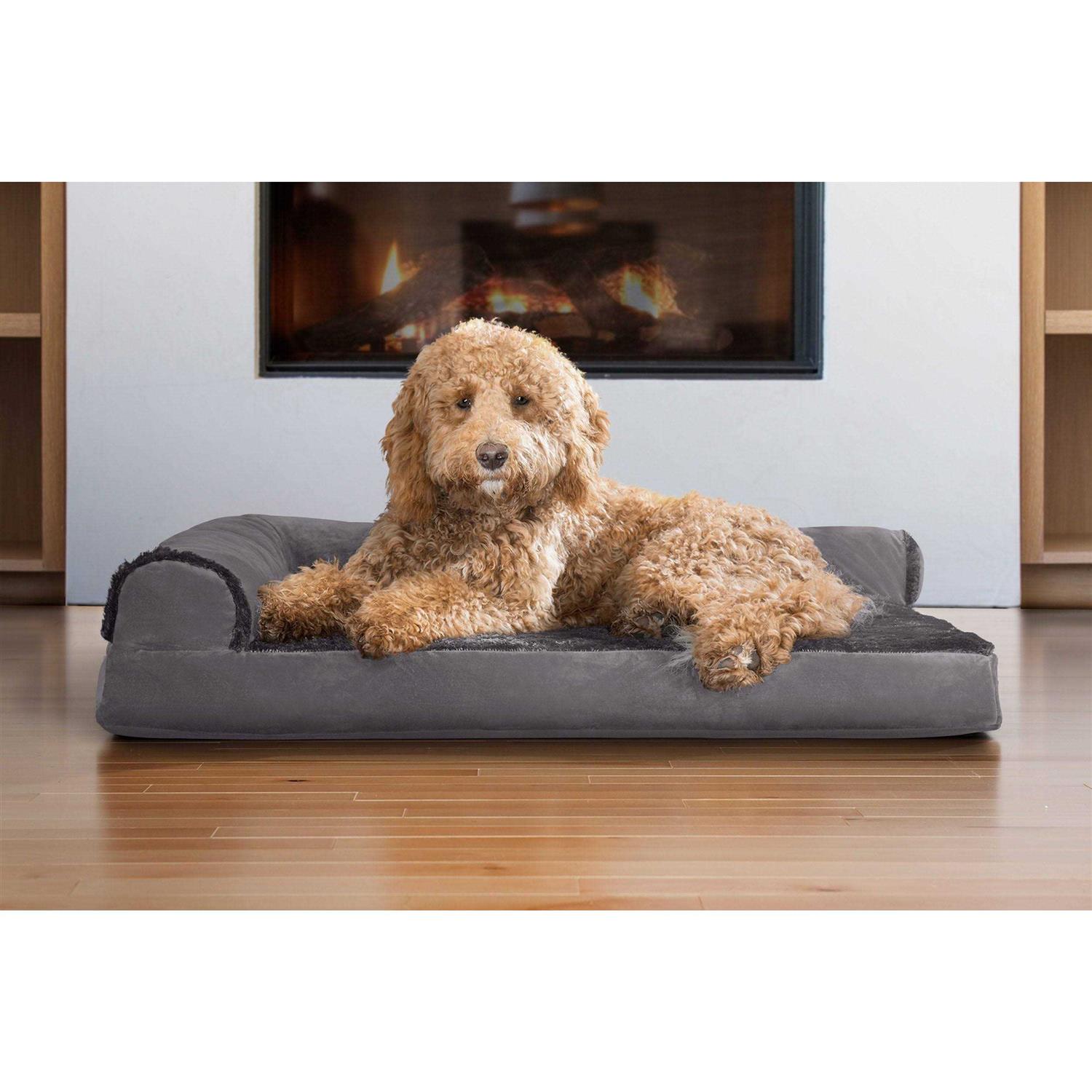 FurHaven Pet Bed Two-Tone Faux Fur Suede Deluxe Chaise Lounge Dog Bed - Nail Gallerys