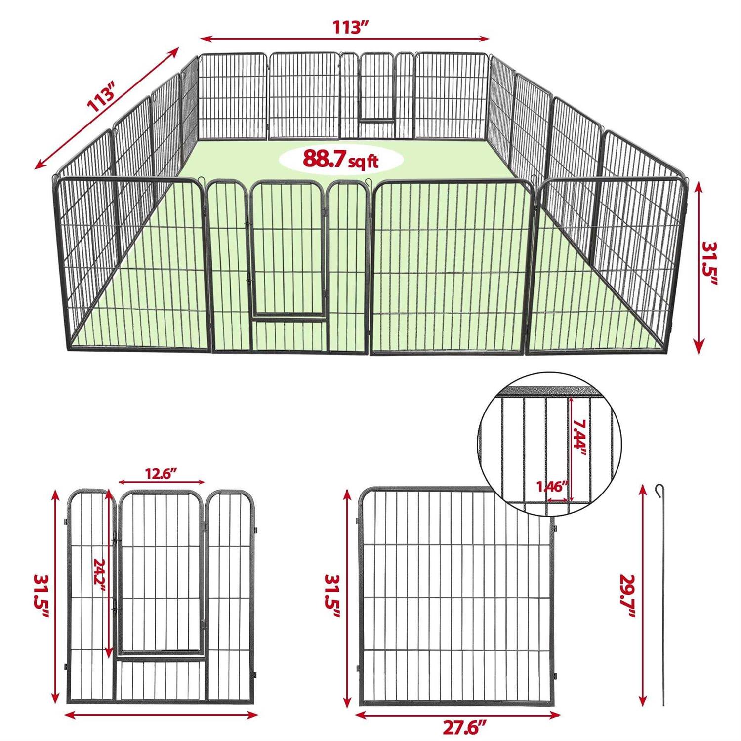 Zenstyle 32 inch Height Foldable Metal Exercise Pen Multiple Shape Pet Playpen 16 Panel Dog Kennel - Nail Gallerys