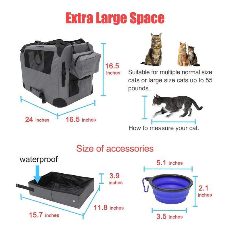 Prutapet Large Cat Carrier Soft-Sided Portable Pet Crate for Car Traveling with Collapsible Litter Box and Bowl - Nail Gallerys