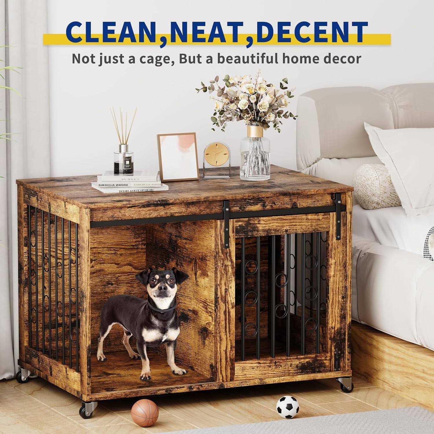 Cuoote Dog Crate Furniture, 39” Movable Dog Crate with Wheels, Sliding Door, Indoor Dog Cage with Side Door and Detachable Partition - Nail Gallerys