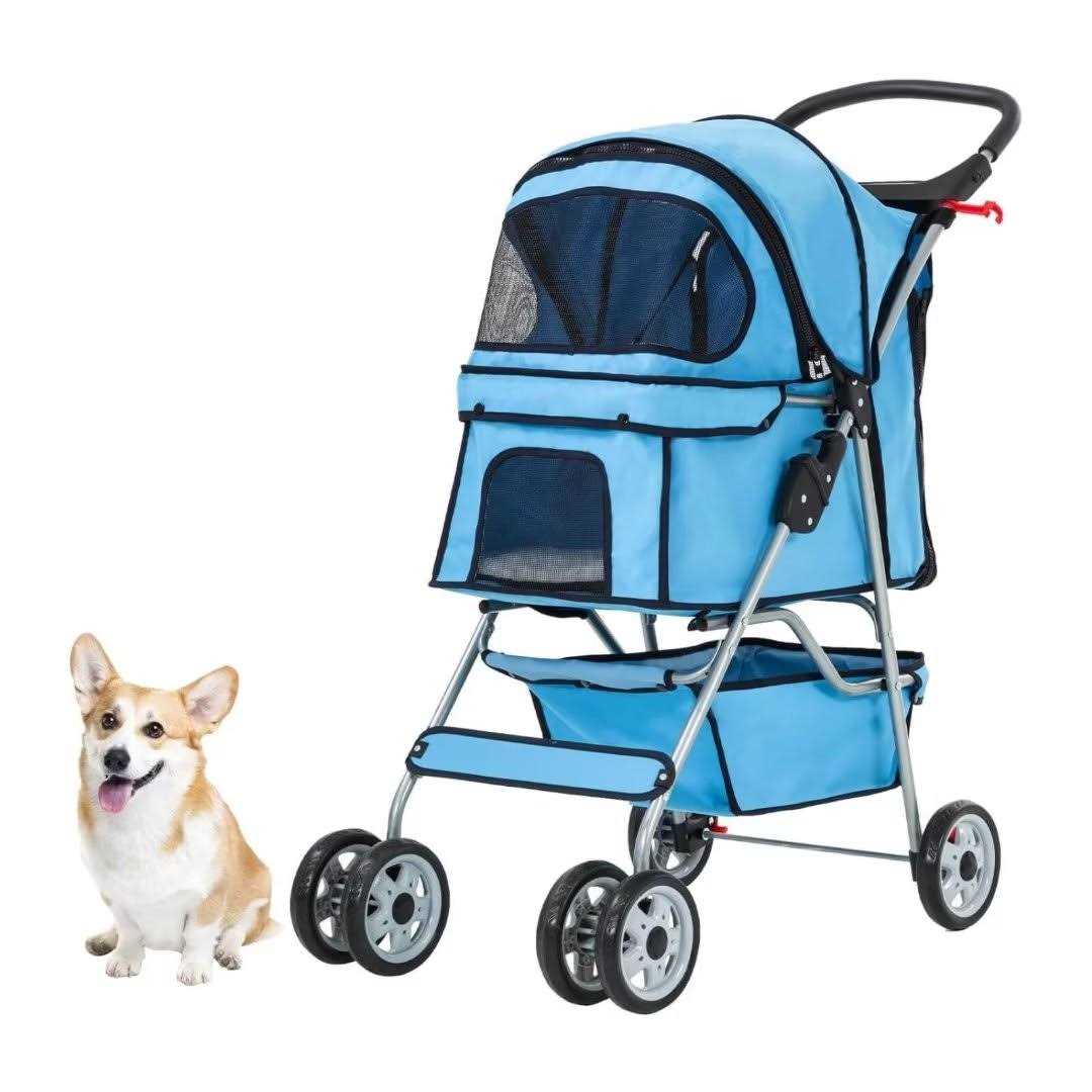 4 Wheels Pet Stroller Foldable Dog Stroller Cat Stroller with Cup Holders& Storage Basket for Small Medium Dogs - Nail Gallerys
