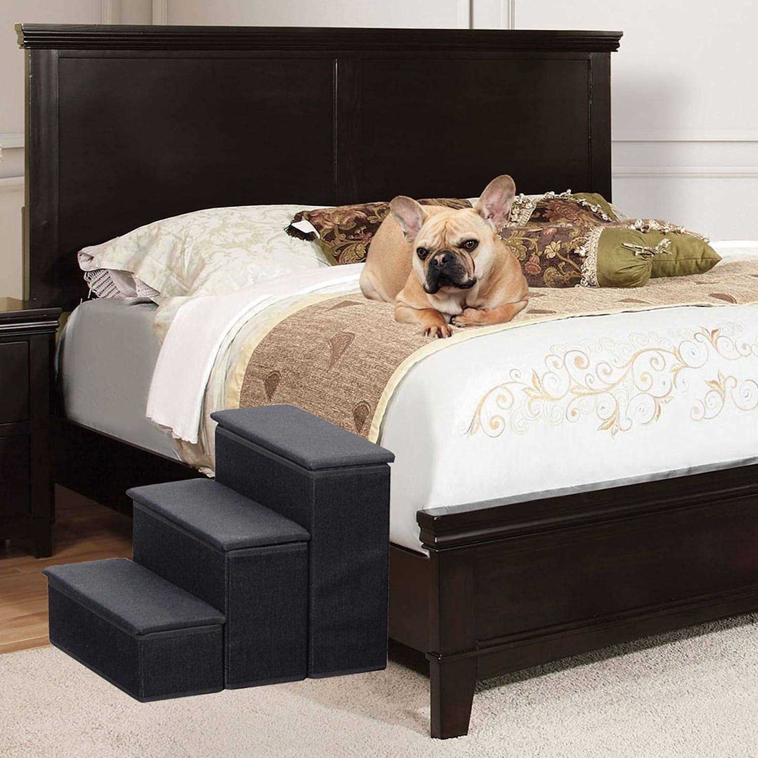 Etna 3-Step Pet Steps with Storage Fold Away Pet Stairs Upholstered - Nail Gallerys