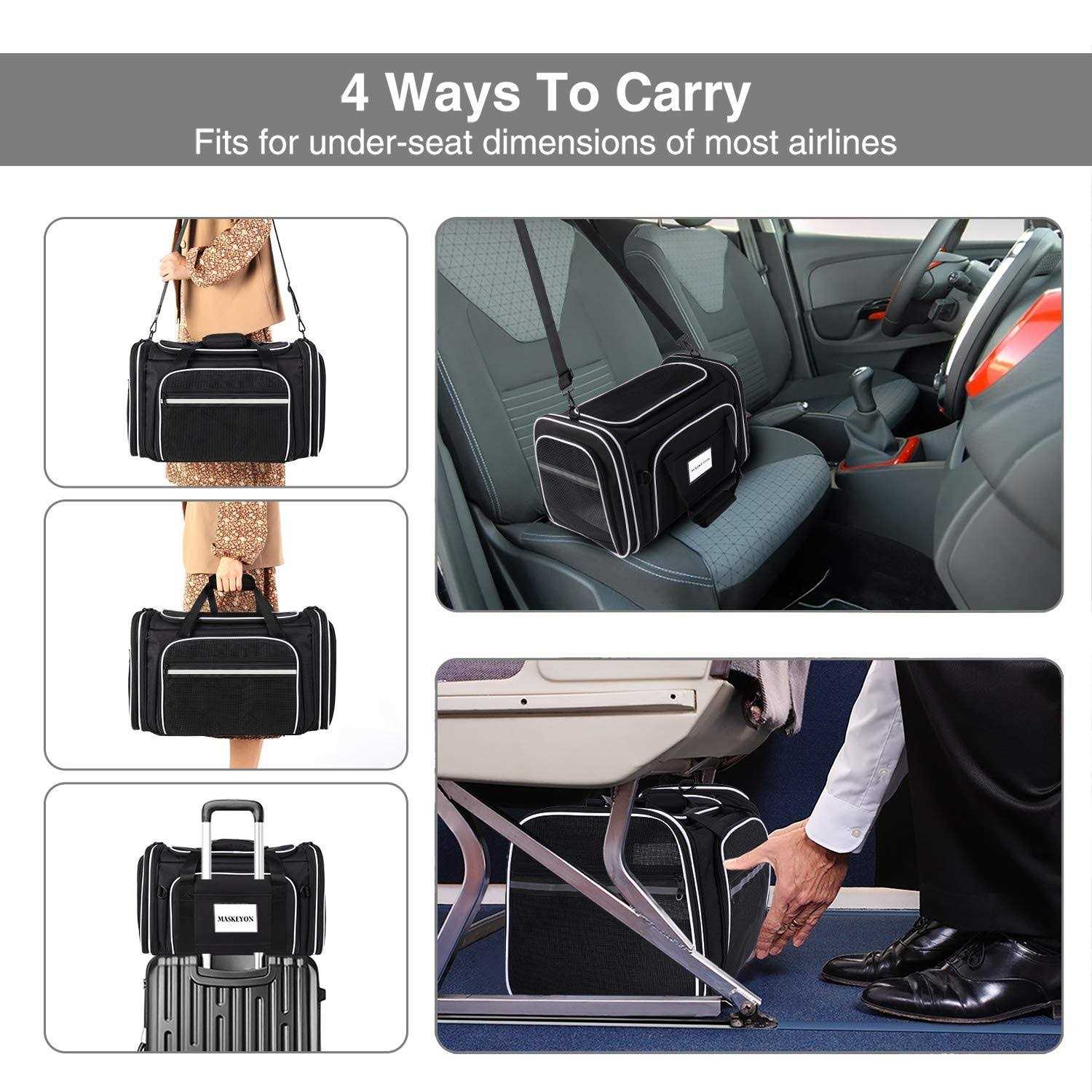 MASKEYON TSA Airline Approved Soft Sided Pet Carrier 4 Expandable Large Travel Carrier Collapsible with 3 Removable Washable - Nail Gallerys