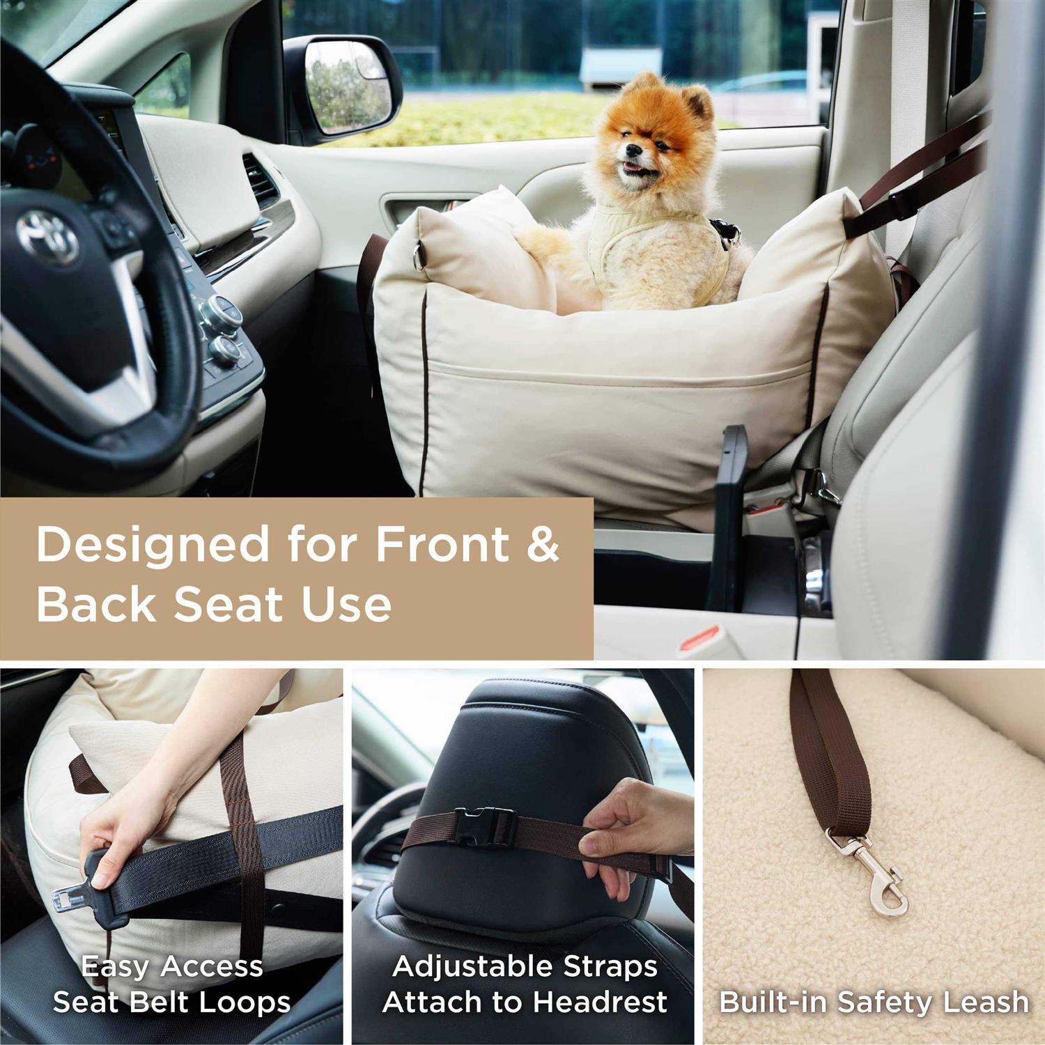LE SURE Lesure Small Dog Car Seat for Small Dogs Waterproof Dog Booster Seat for Car with Storage Pockets, Clip-On Safety Leash and Thickened Memory Foam - Nail Gallerys