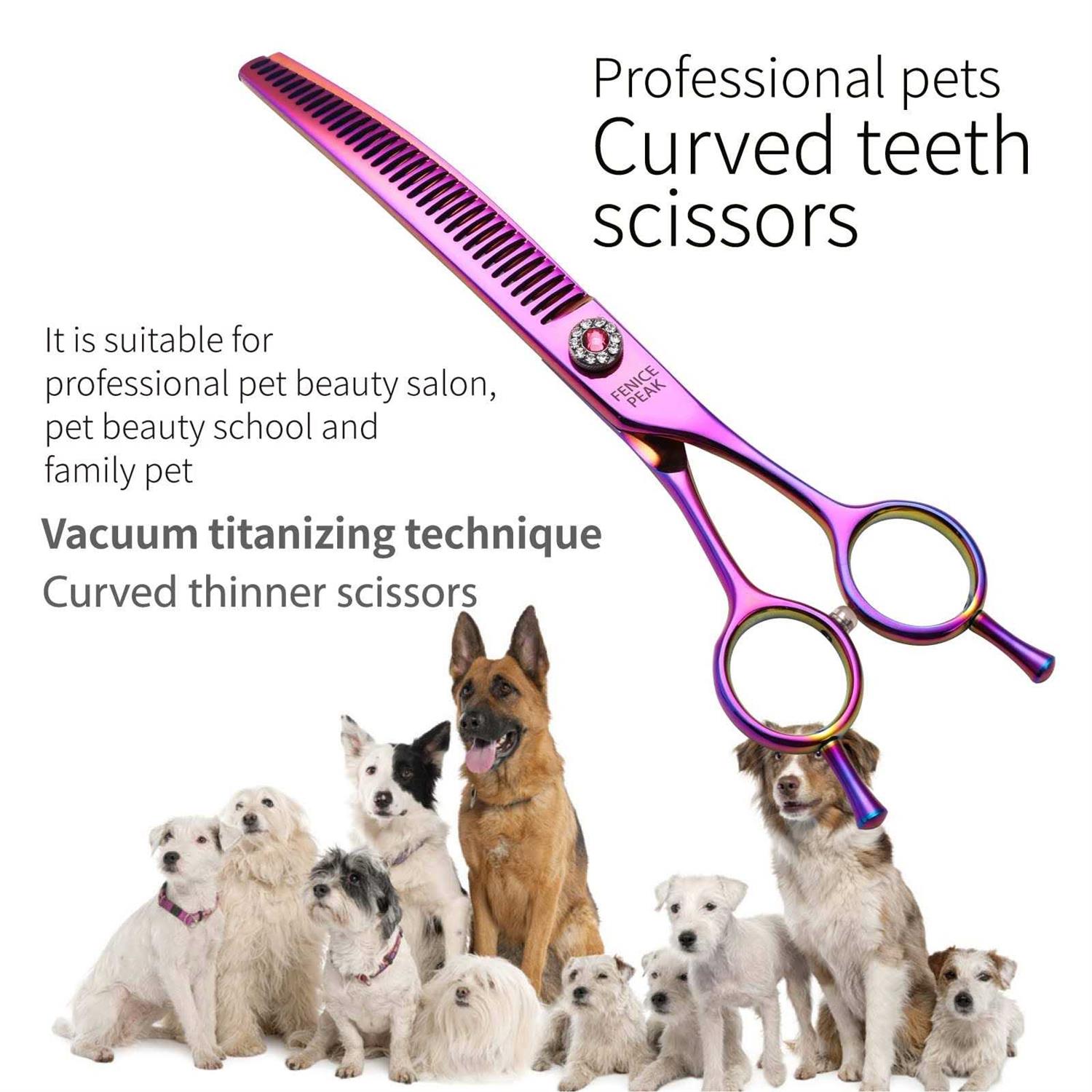 Fenice Peak Professional Dog Grooming Scissors Pet Curved Thinning Shears 7.0” Extremely Sharp Blades 440C Steel Thinning Scissors Durable Smooth - Nail Gallerys