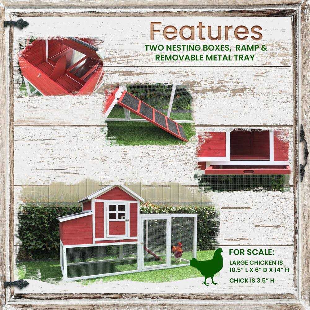 Hanover Outdoor Elevated Wooden Chicken Coop with Ramp Nesting Box HANCC0104-RED - Nail Gallerys