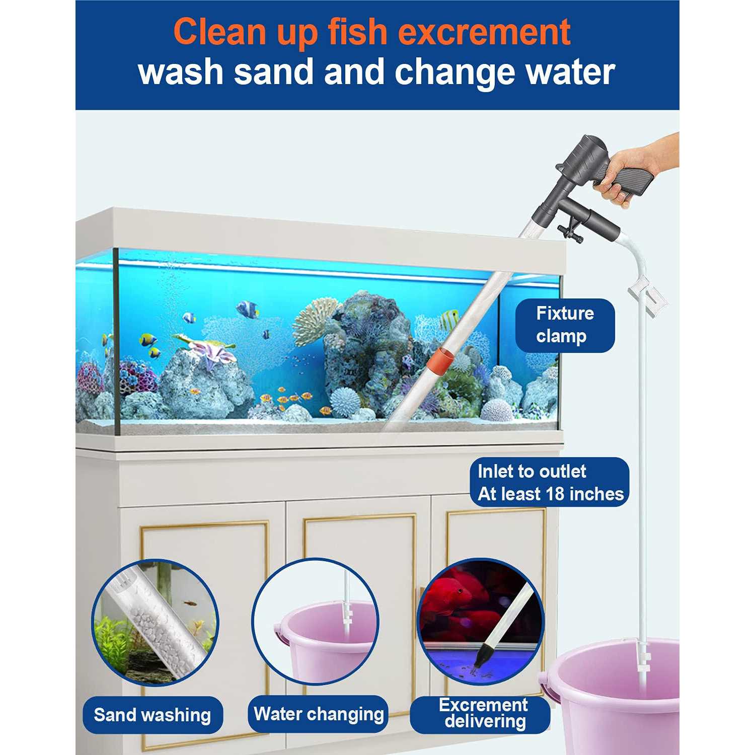 QZQ Aquarium Gravel Cleaner Vacuum Fish Tank Vacuum Cleaner Tools for Aquarium Water Changer with Aquarium Thermometers Fish Net kit - Nail Gallerys