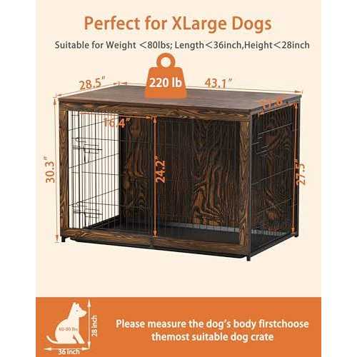 Megidok Wooden Dog Crate Furniture with Cushion Dog Crate End Table with Tray - Nail Gallerys