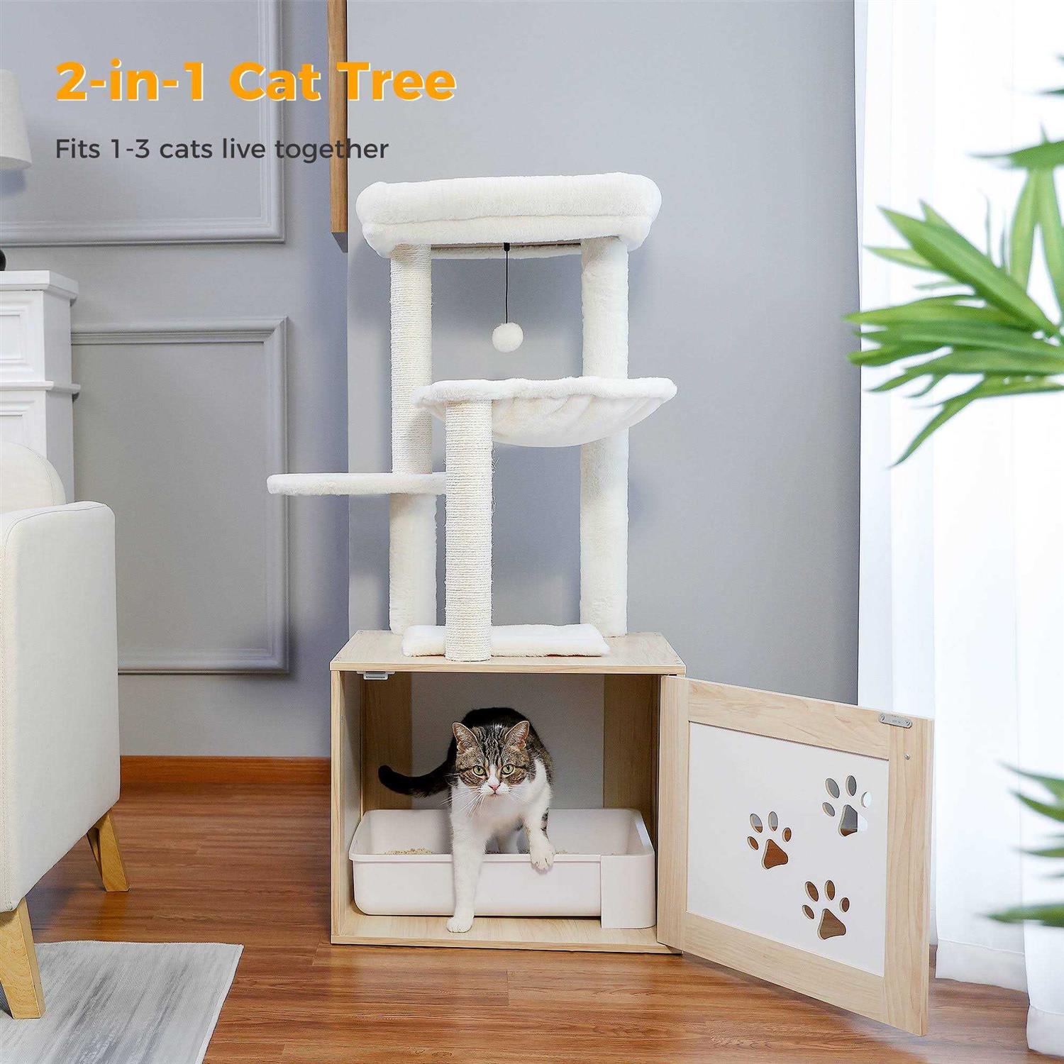 Pawz Road Cat Tree with Litter Box Enclosure Cat Tower with Scratching Posts for All Indoor Cats - Nail Gallerys