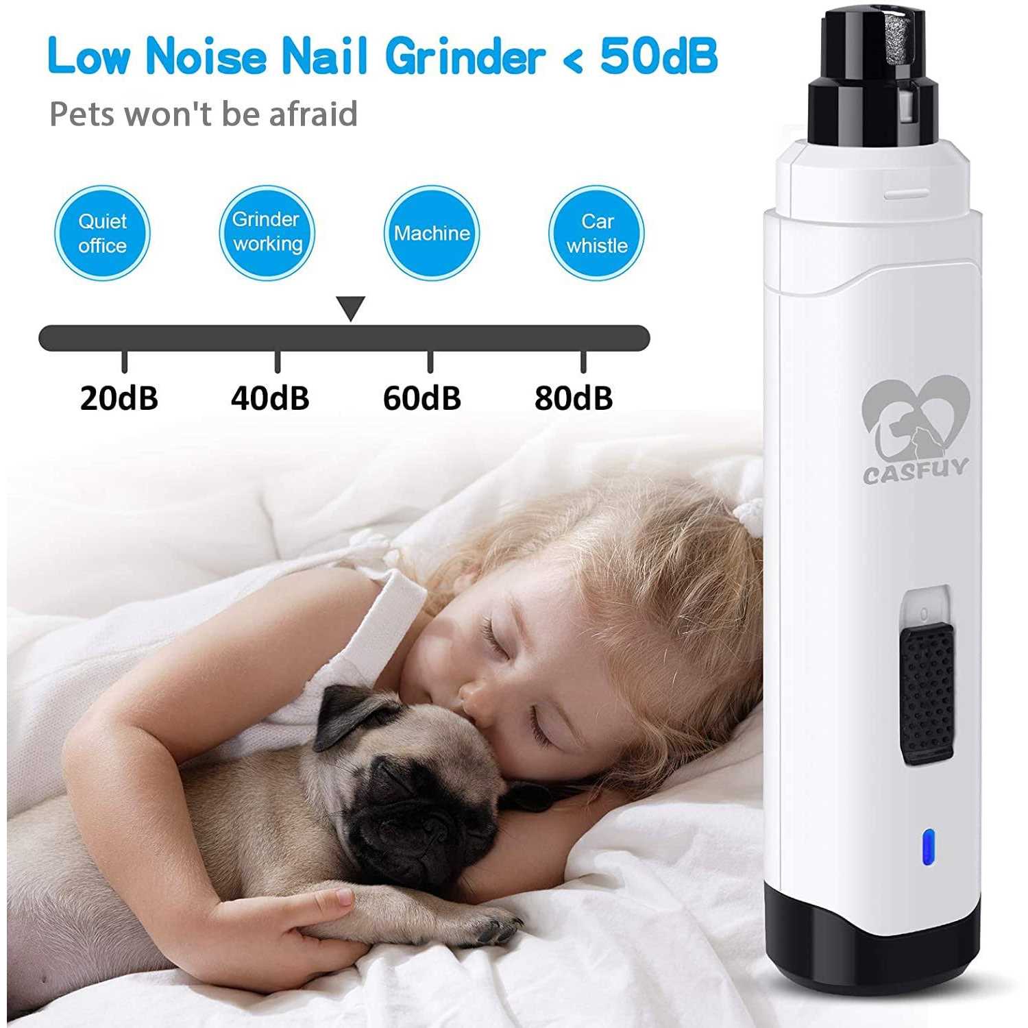 Casfuy Dog Nail Grinder Upgraded Professional 2-Speed Electric Rechargeable Pet Nail Trimmer Painless Paws Grooming & Smoothing for Small Medium - Nail Gallerys
