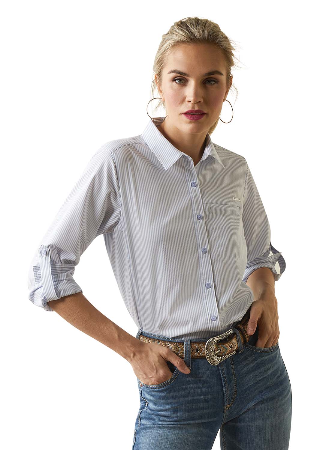 Ariat Women's VenTek Stretch Long sleeve Shirt, Blue Stripe - Nail Gallerys