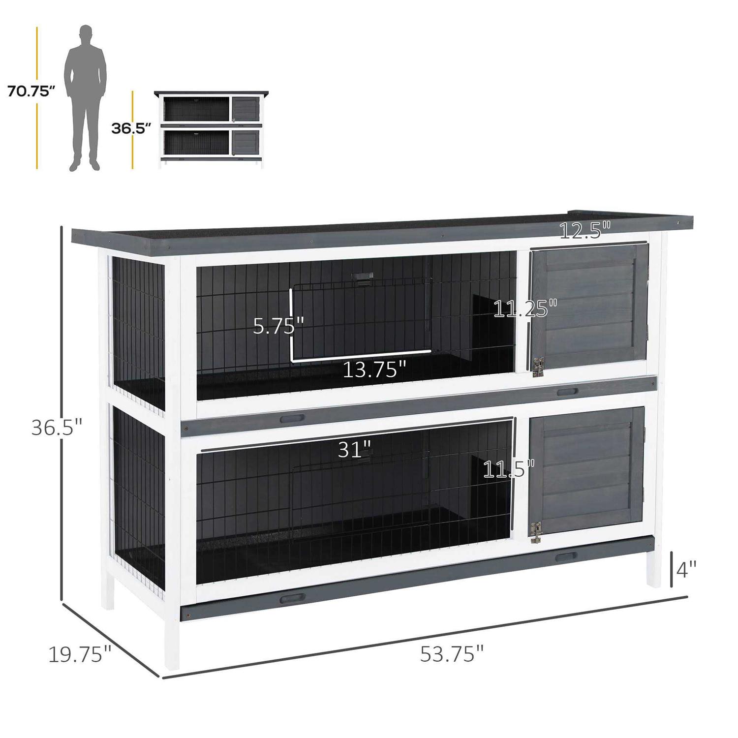 PawHut 54 2-Story Large Rabbit Hutch Bunny Cage Wooden Pet House Small Animal Habitat with Lockable Doors, No Leak Tray and Waterproof Roof - Nail Gallerys