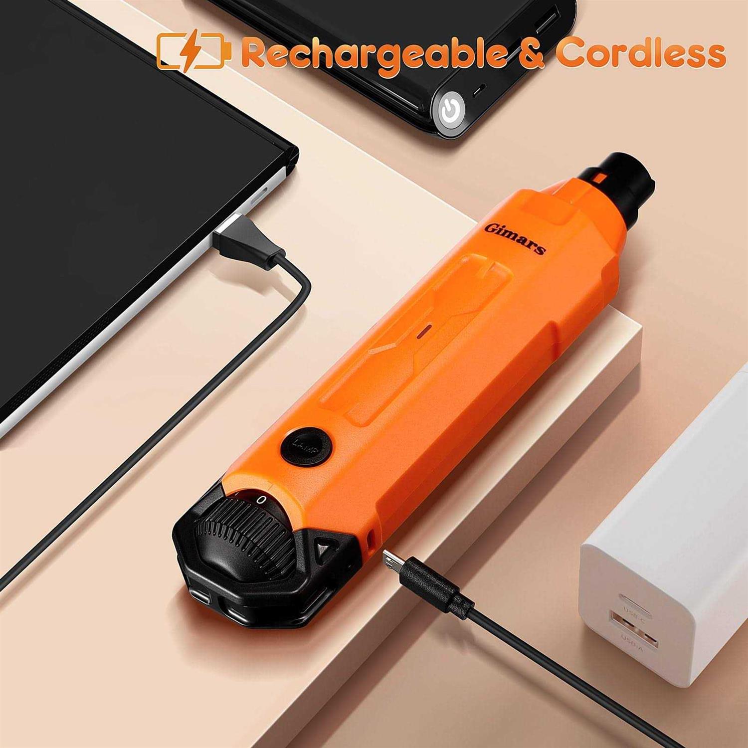 Gimars Upgrade Super Quiet Adjustable 6 Speed Powerful 12000rpm Allow All Controll Dog Nail Grinder 45 db Dual Led Light Pet Nail Grinder USB - Nail Gallerys