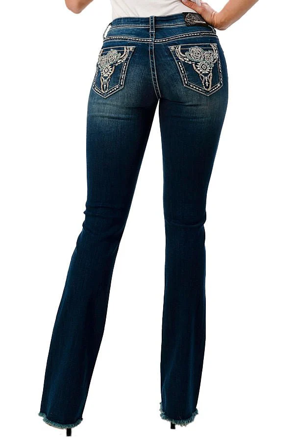 Grace in LA Floral Steer Head Embellished Mid Rise Bootcut Jeans - Nail Gallerys