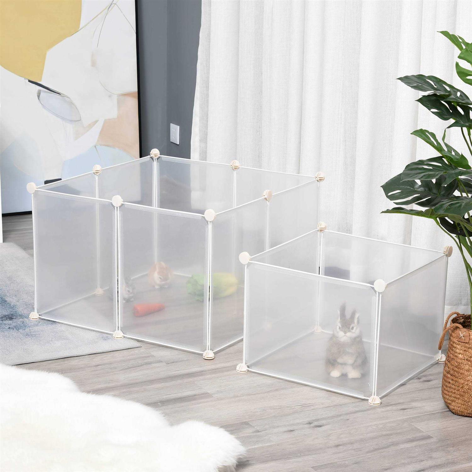 Pawhut Pet Playpen DIY Small Animal Cage Open Enclosure Portable Plastic Fence 12 Panels for Bunny Chinchilla Guinea Pig - Nail Gallerys