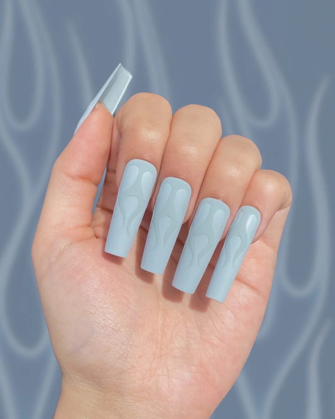 Baby Blue Velvety Flames - Nail Gallerys