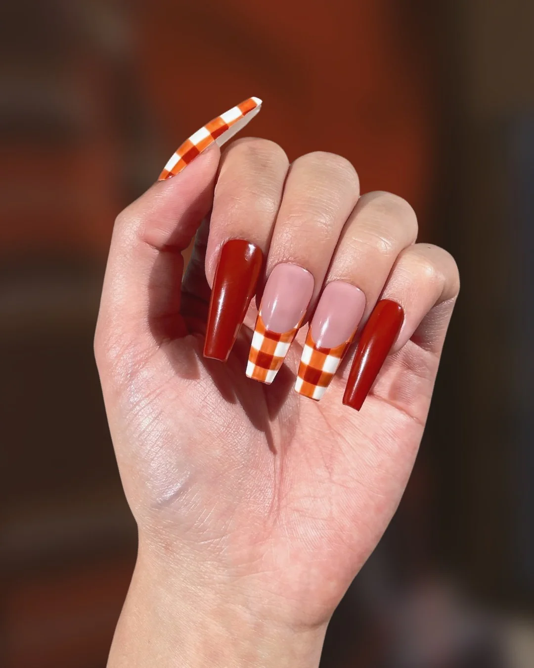Pumpkin Spice Gingham - Nail Gallerys