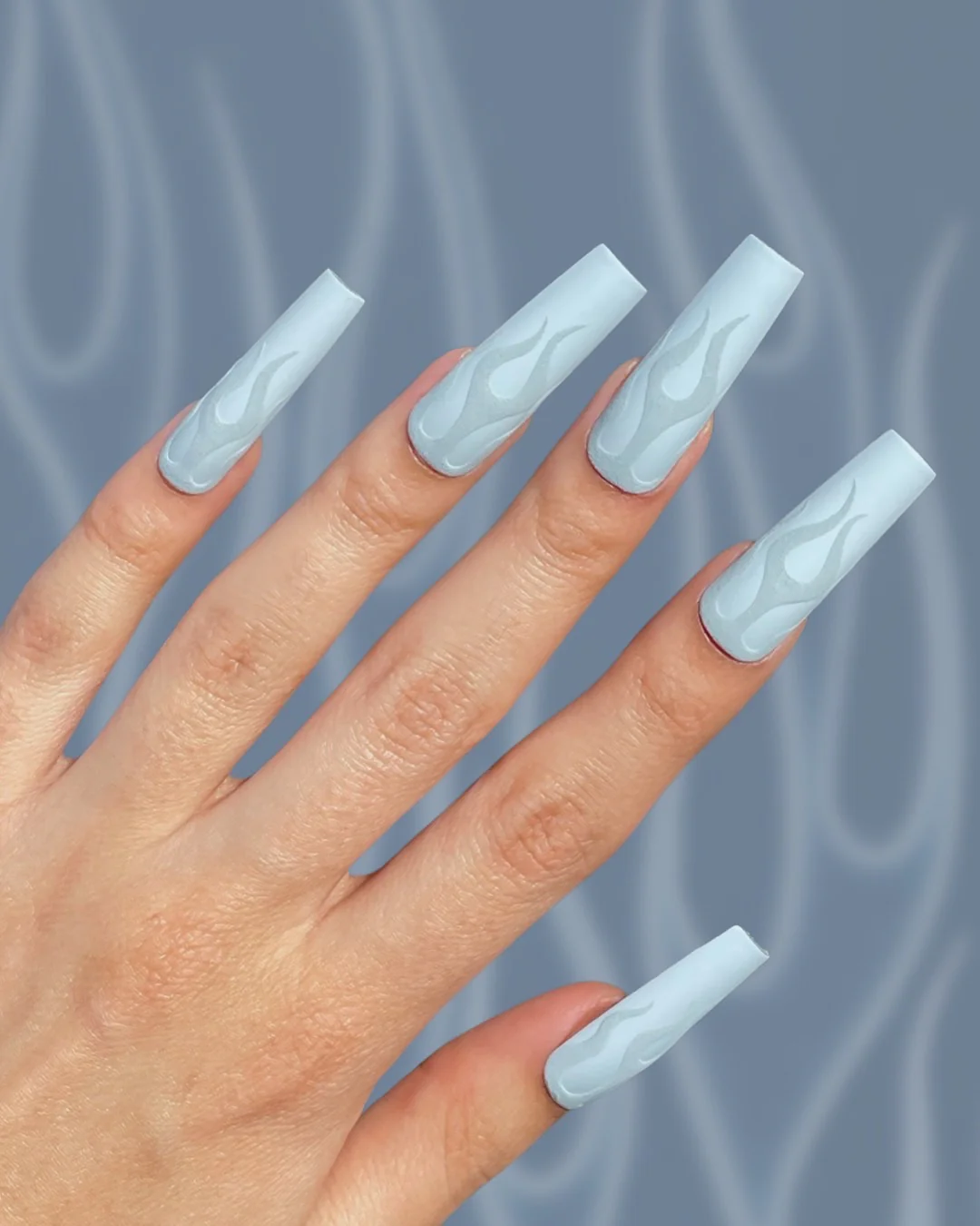 Baby Blue Velvety Flames - Nail Gallerys