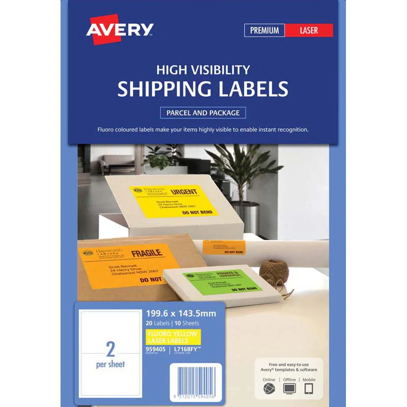 Avery Shipping Label 2up 10 Sheets Laser 199.6x143.5mm - Nail Gallerys