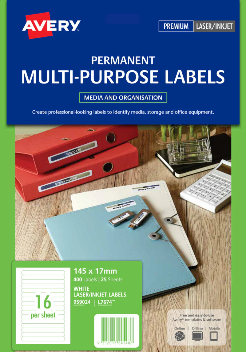 Avery Multi-purpose Laser/inkjet Labels Videospine L7654 145x17mm - Nail Gallerys
