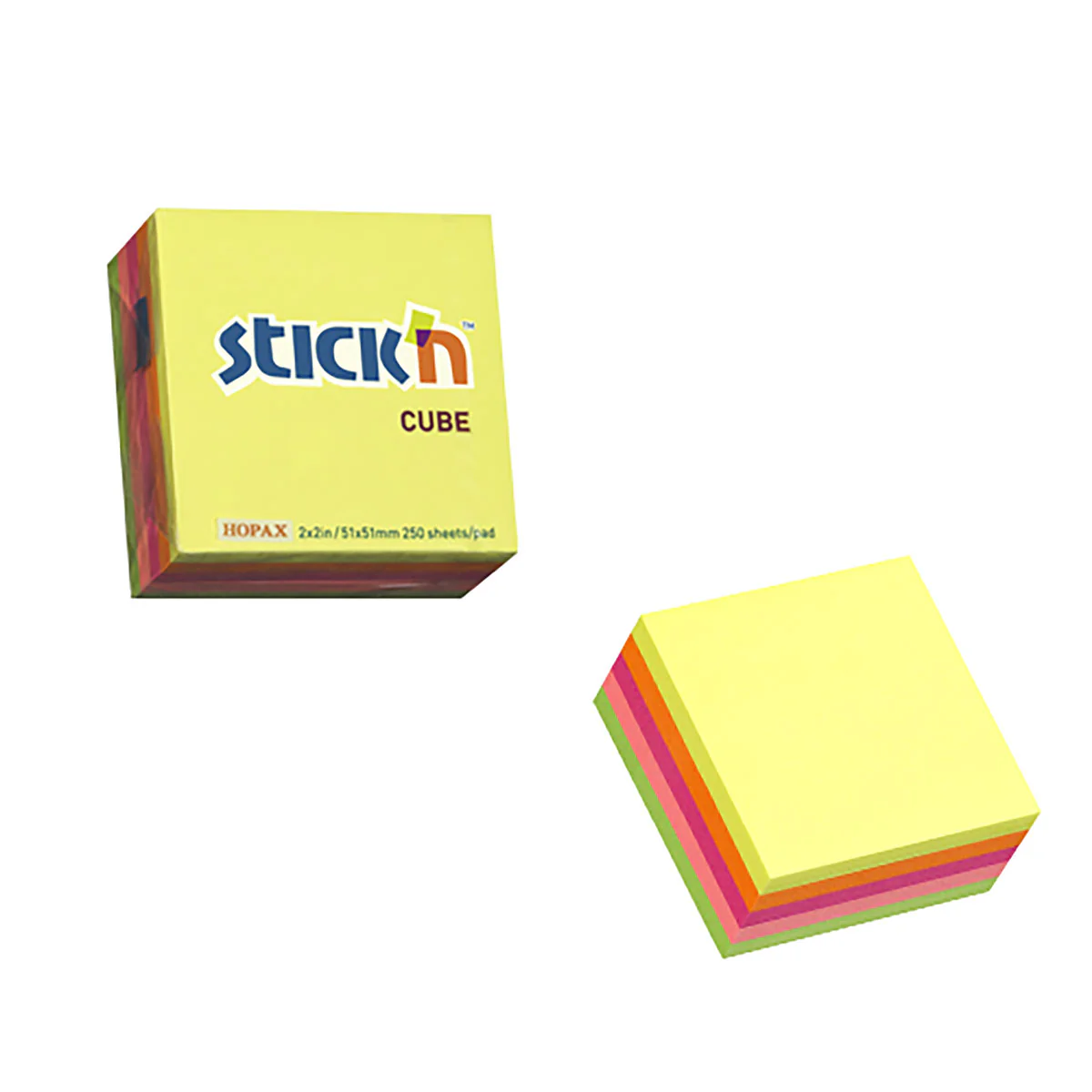 Stick'n 51x51mm 250 Sheets Neon Note Cube - Nail Gallerys