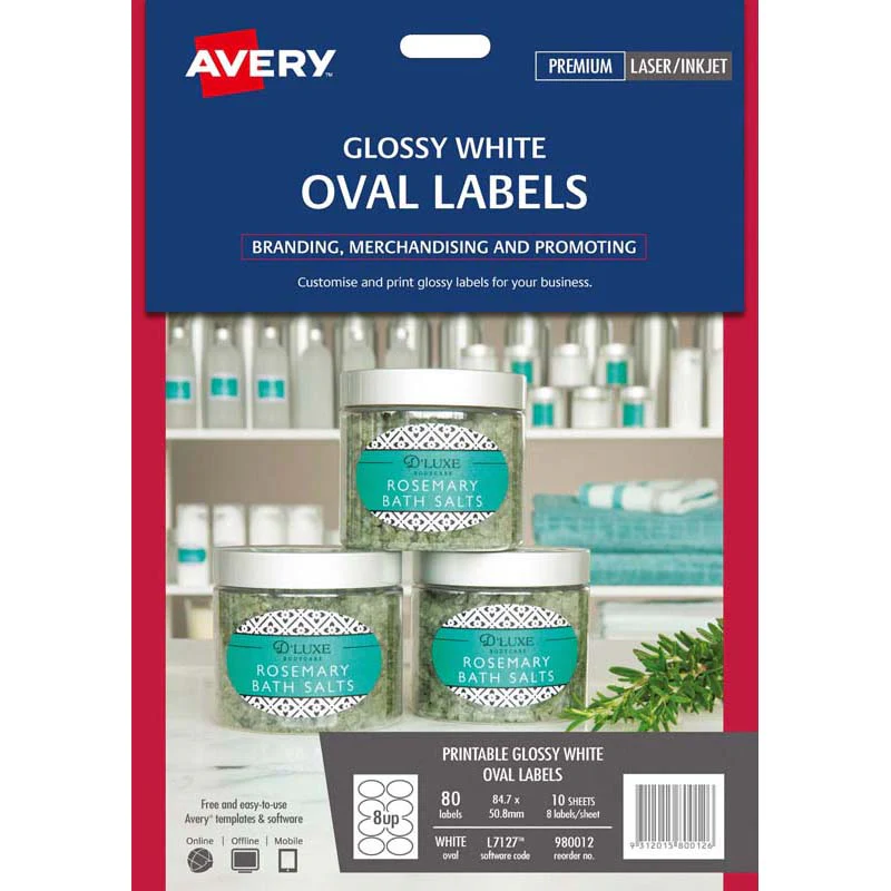 Avery Oval Glossy Labels 10 Sheets 9 Up White L7127 - Nail Gallerys