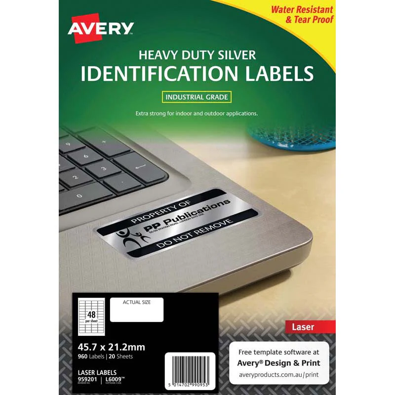 Avery Heavy Duty Id Laser Label L6009 Silver 48up 20 Sheets 47.5x21.2mm - Nail Gallerys