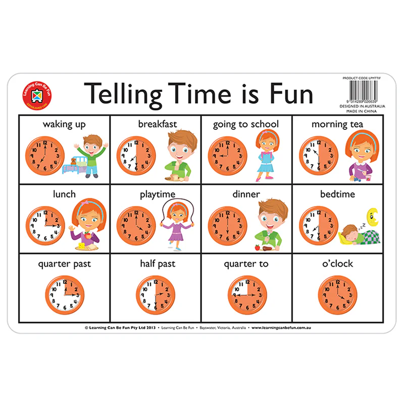 Learning Can Be Fun Wipe And Clean Desk Telling The Time Is Fun 44cm X 29cm Placemat - Nail Gallerys