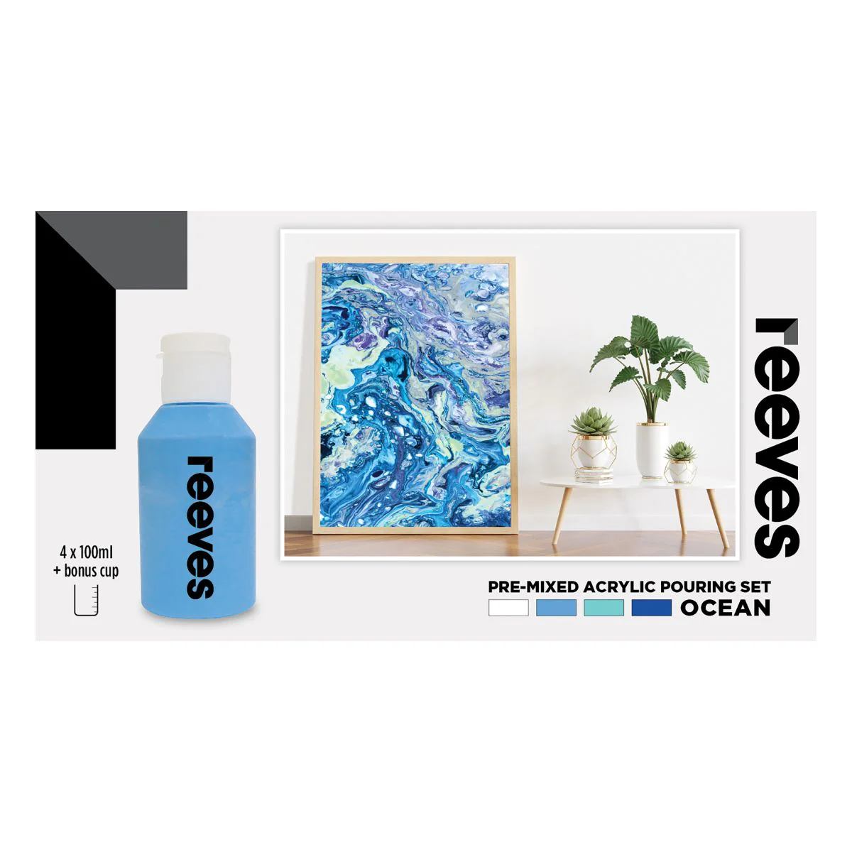 Reeves Pre Mixed Acrylic Pouring Paints Set Of 4 Ocean - Nail Gallerys
