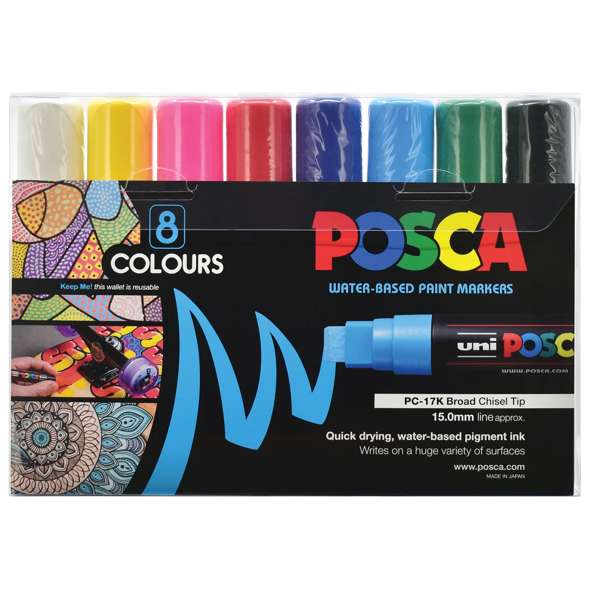 Uni Posca PC-17K 15.0mm Extra-Broad Chisel Assorted Markers Set of 8 - Nail Gallerys