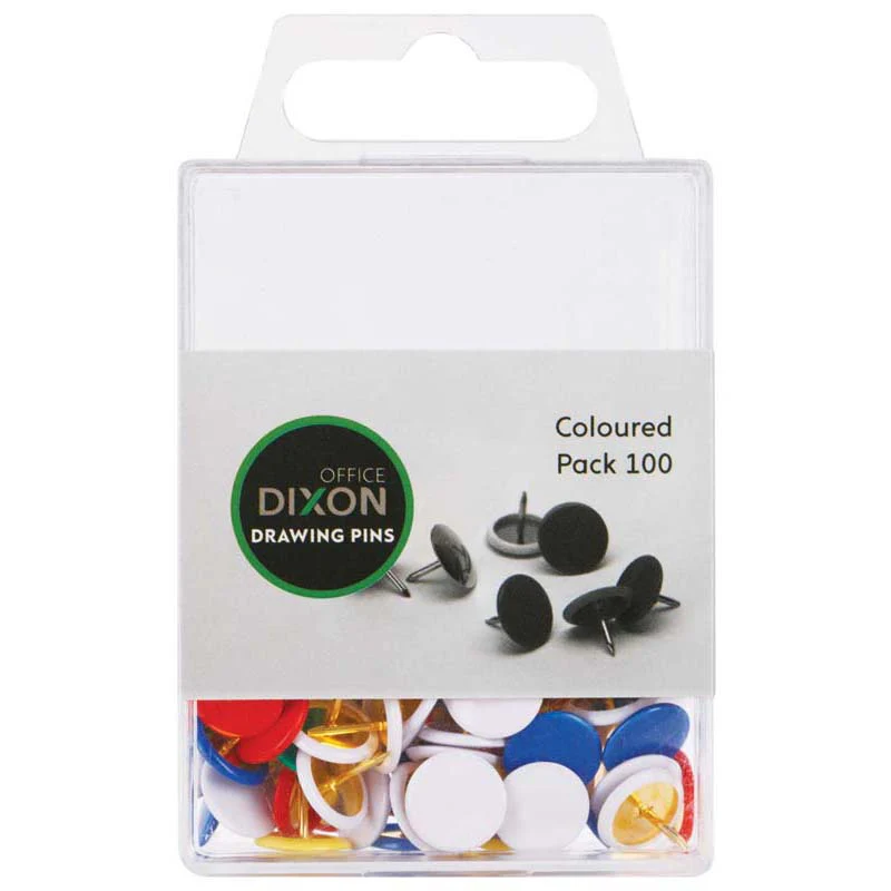 Dixon Drawing Pins Multi Coloured Pack 100 - Nail Gallerys