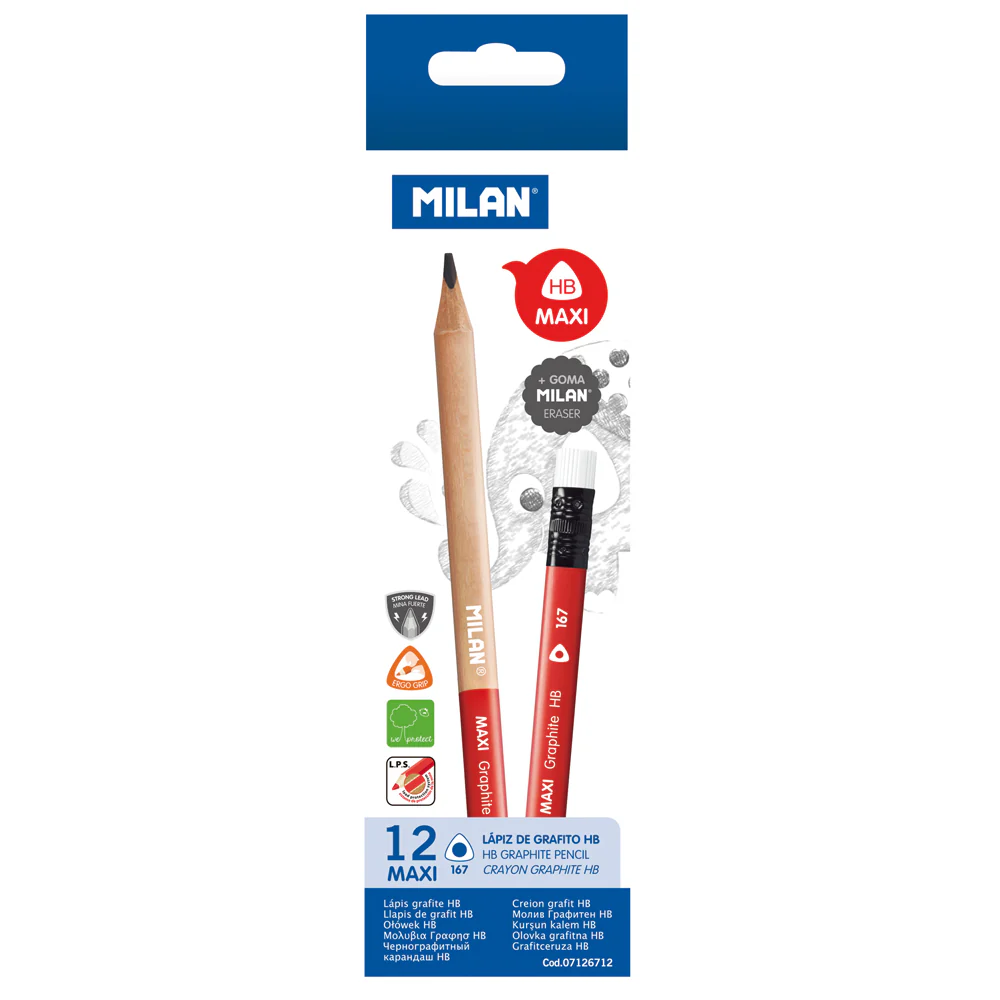 Milan Maxi Hb Graphite Pencils With Eraser Set Of 12 - Nail Gallerys
