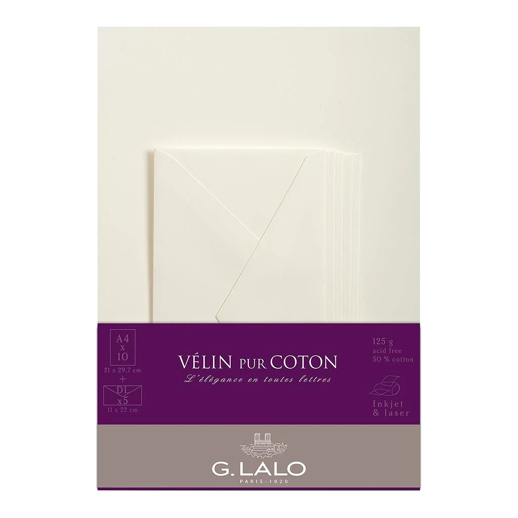 G Lalo Velin pur Coton Correspondence Creme Paper Set - Nail Gallerys