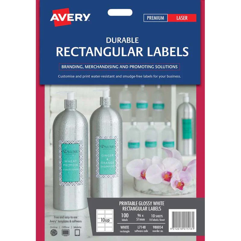 Avery Label Permanent Rectangular 10 Sheets 10up L7148 96x51mm - Nail Gallerys