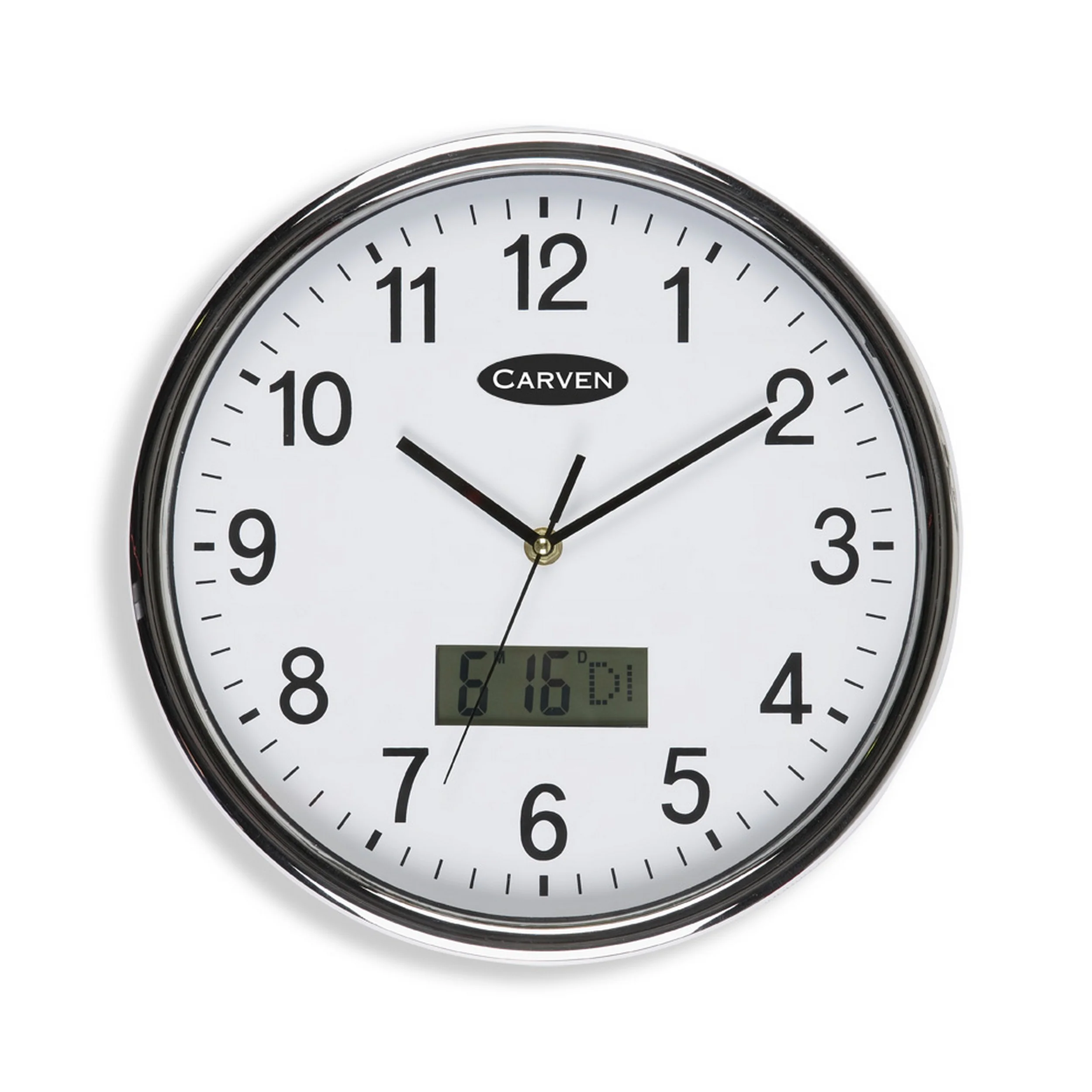Carven Clock 285mm Silver Rim With Lcd Date - Nail Gallerys