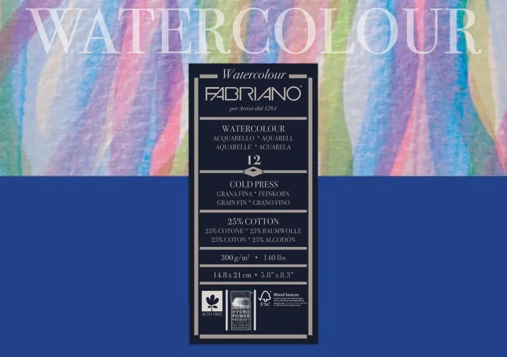 Fabriano Studio Watercolour 300gsm Cold Pressed 12 Sheet Pads - Nail Gallerys