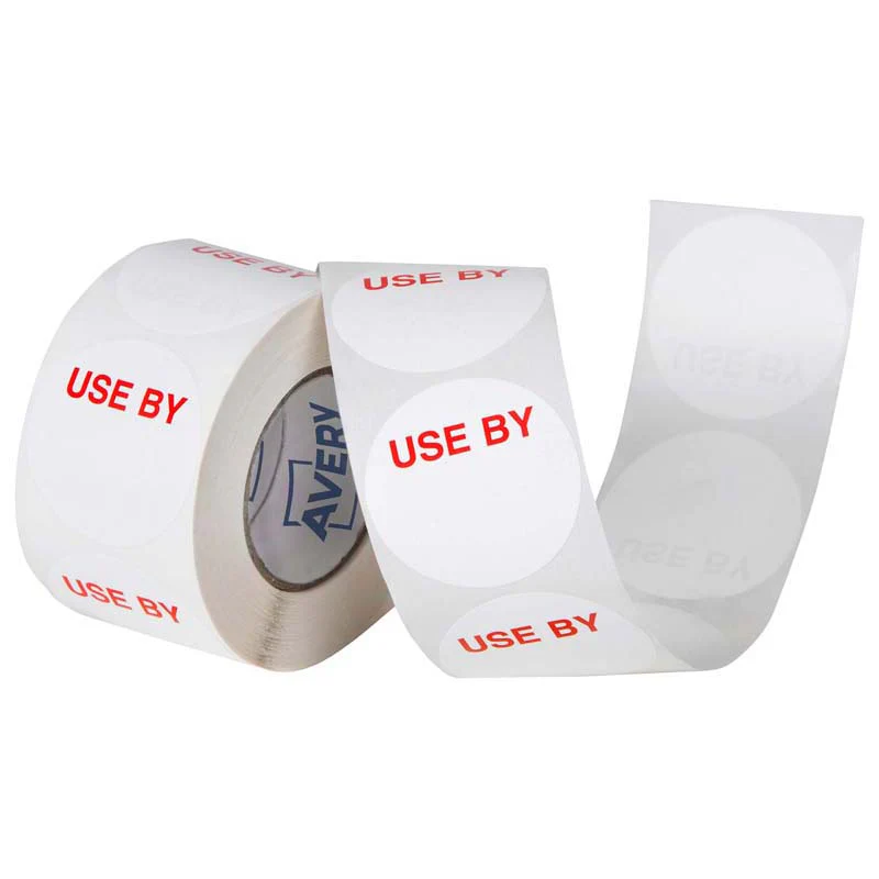 Avery Labels Use By Round 40mm White Red 500 Roll - Nail Gallerys