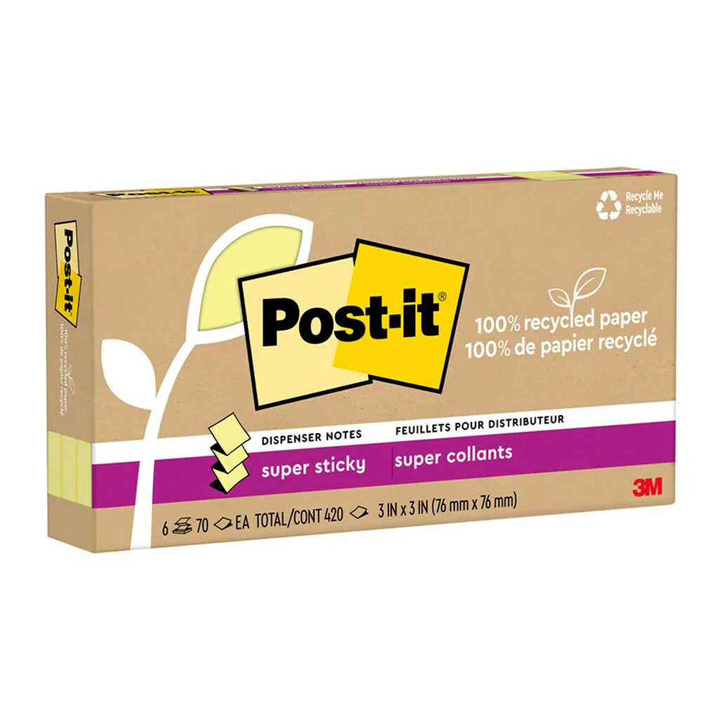 Post-it 100 Recycled 76x76mm Yellow Super Sticky Pop Up Notes Pack of 6 - Nail Gallerys
