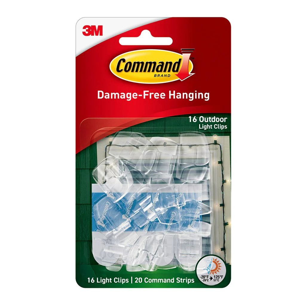 Command Outdoor Clear Light Clips Pack of 16 - Nail Gallerys