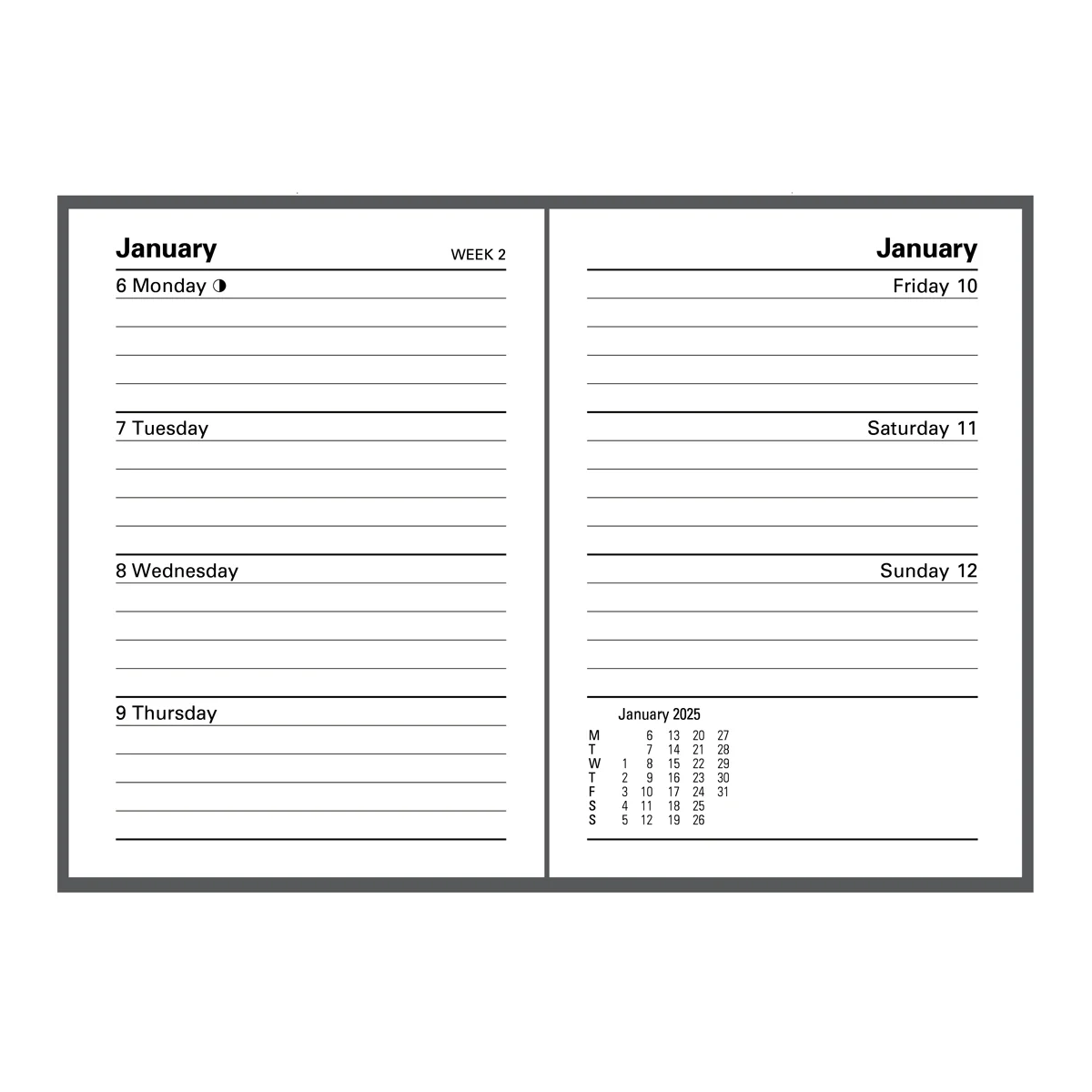 Debden Kyoto Week to View Black 2025 Diaries - Nail Gallerys